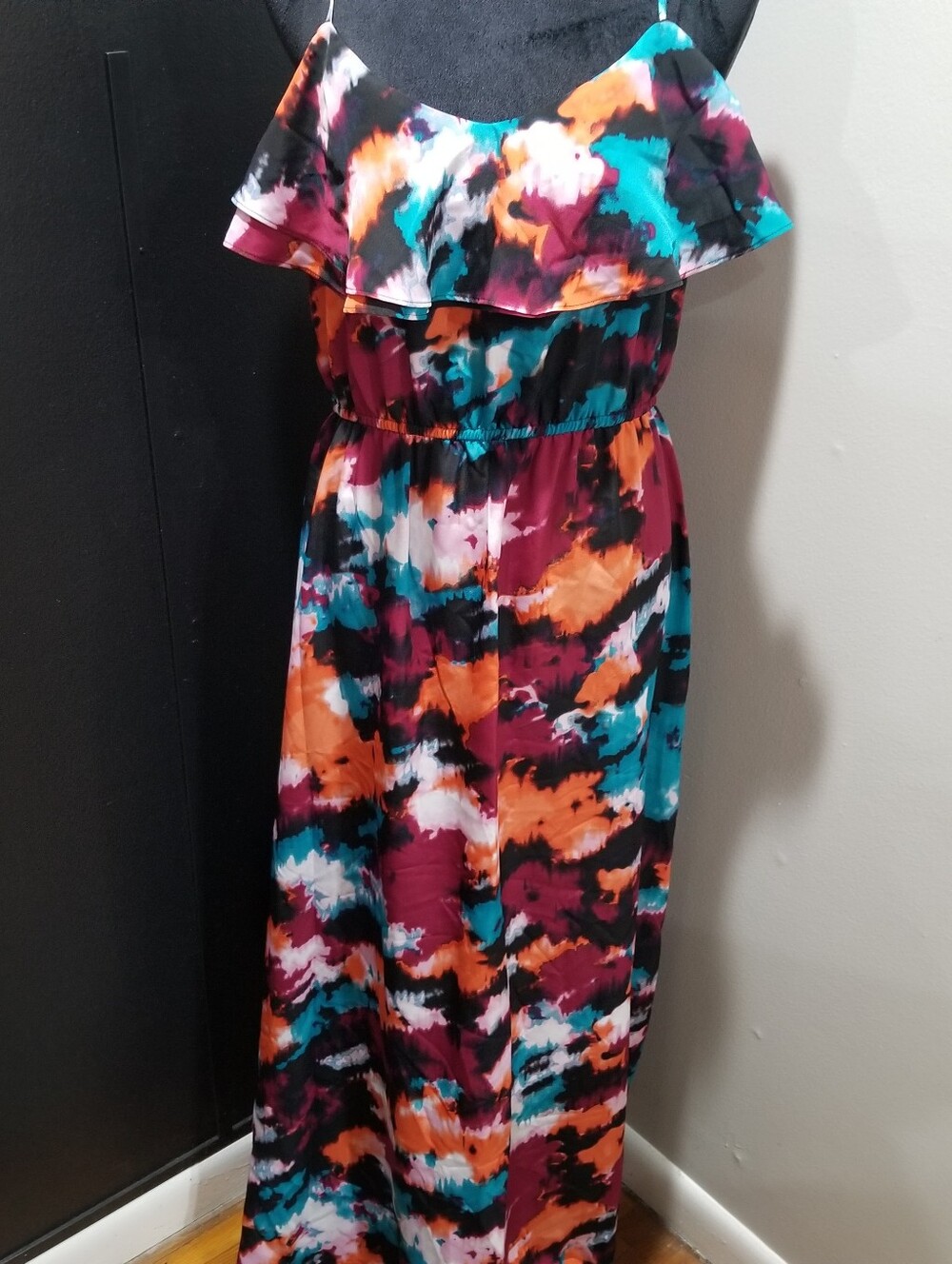 LOFT Multicolor Printed Maxi Dress - Teal, Orange, Burgundy